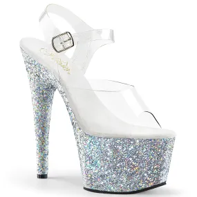 ADORE-708LG Silver Multi Glitter Platform Stripper Shoe