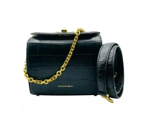 Alexander McQueen Women's Black Crocodile Embossed Leather Box 19 Crossbody Bag 501105 DZT0M 1000