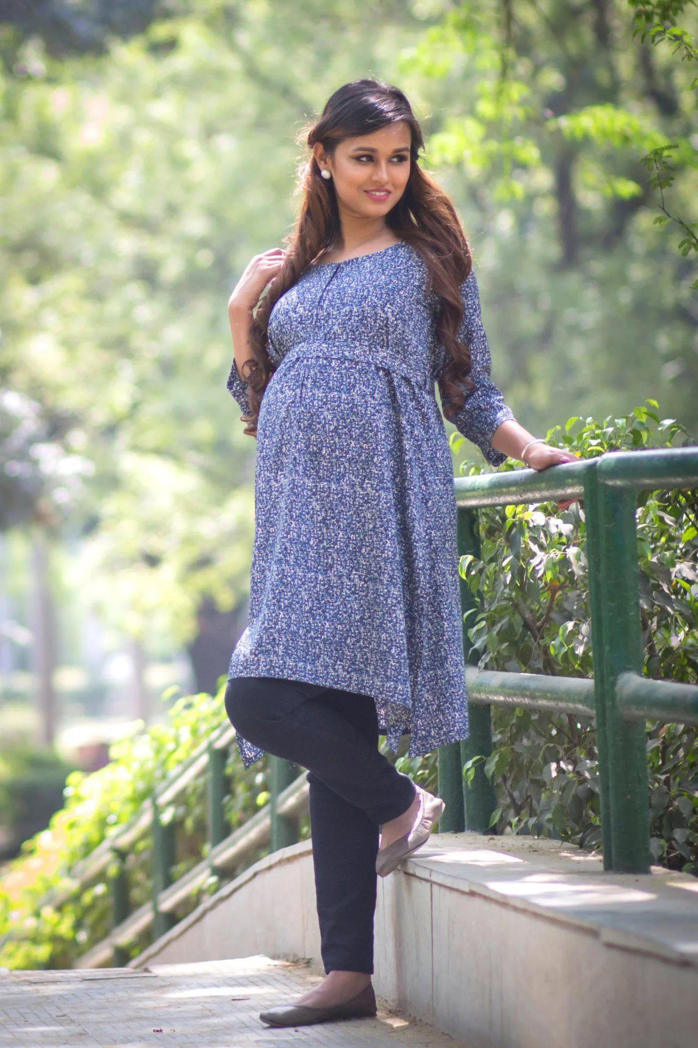 Blue Mesh Front Zip Maternity and Nursing Kurta