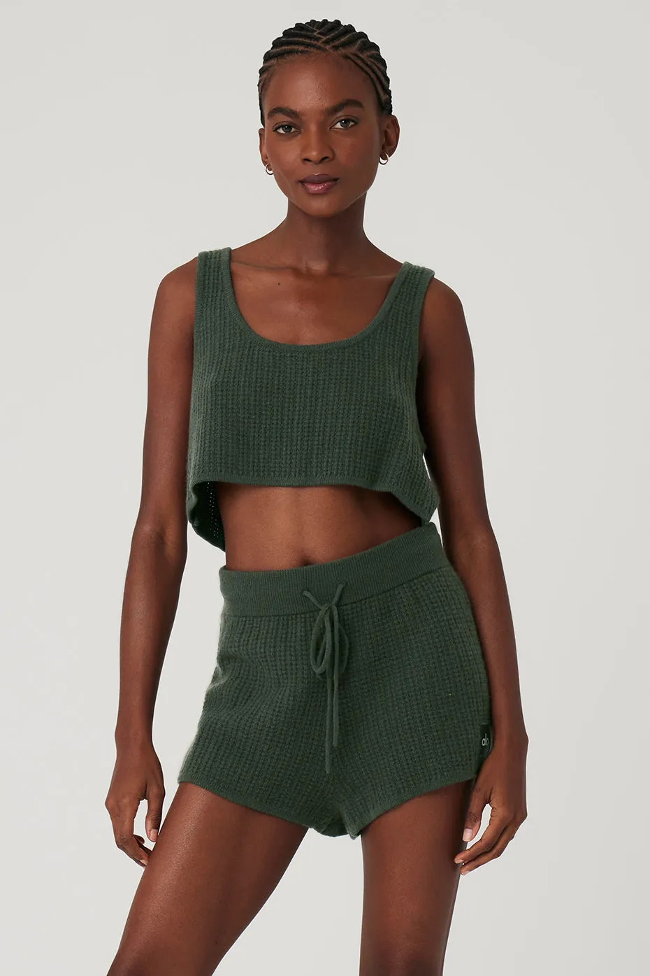 Cashmere Plush Waffle Cropped Tank - Dark Cactus