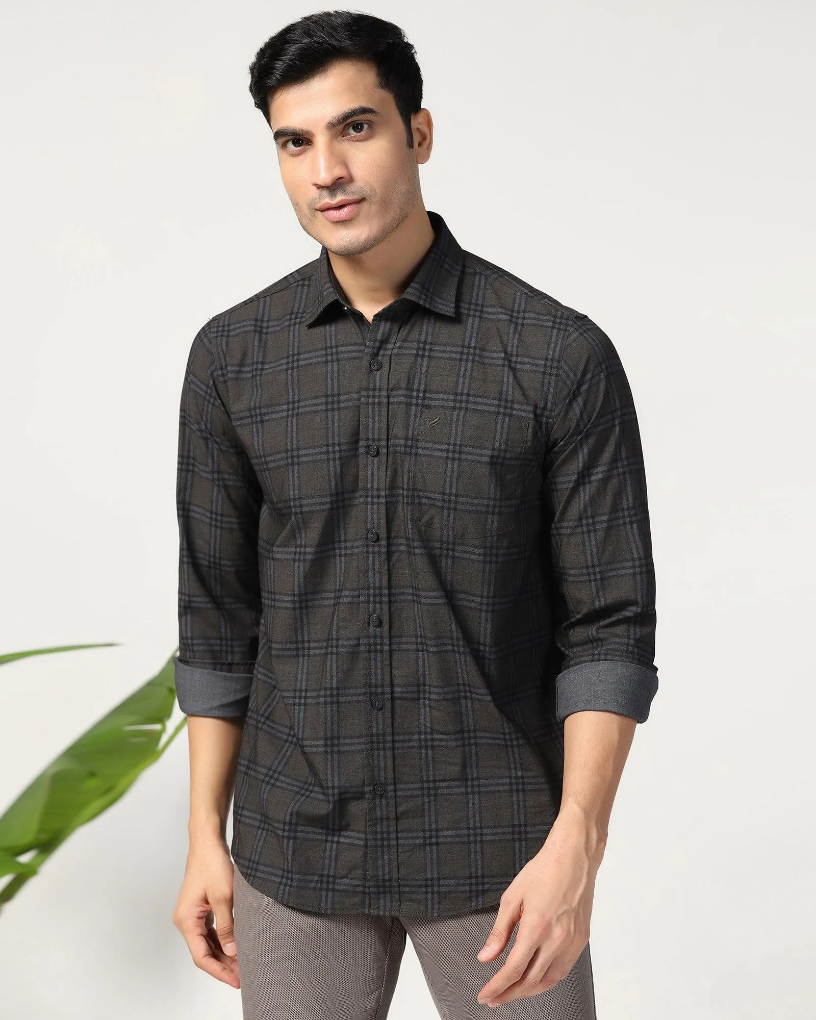 Casual Beige Check Shirt - Korio