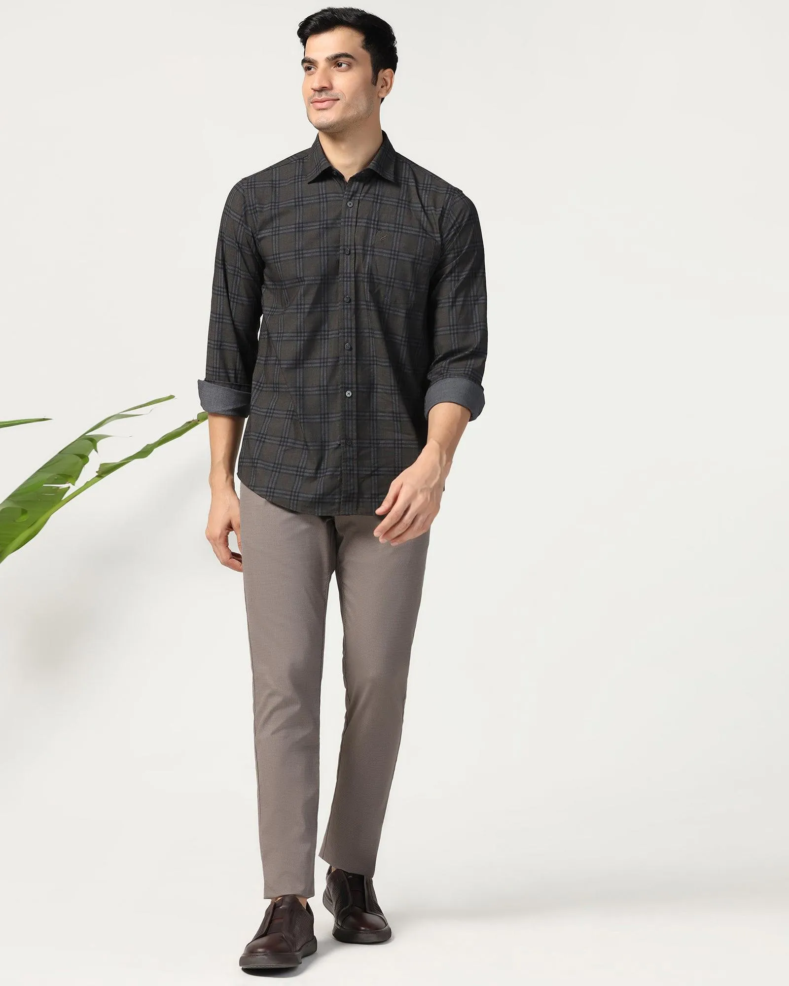 Casual Beige Check Shirt - Korio