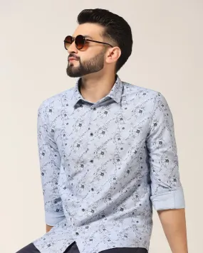 Casual Blue Printed Shirt - Alexis