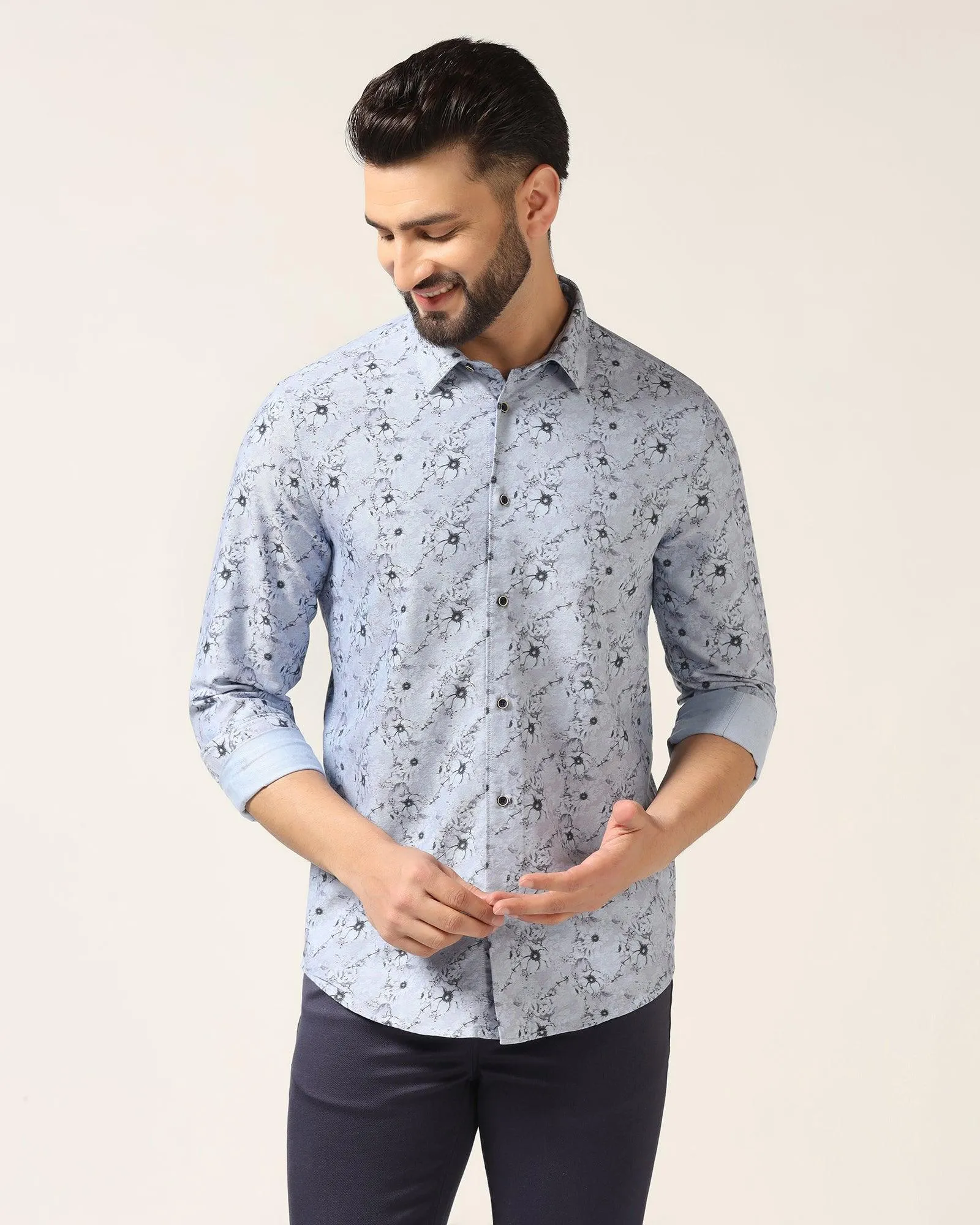 Casual Blue Printed Shirt - Alexis