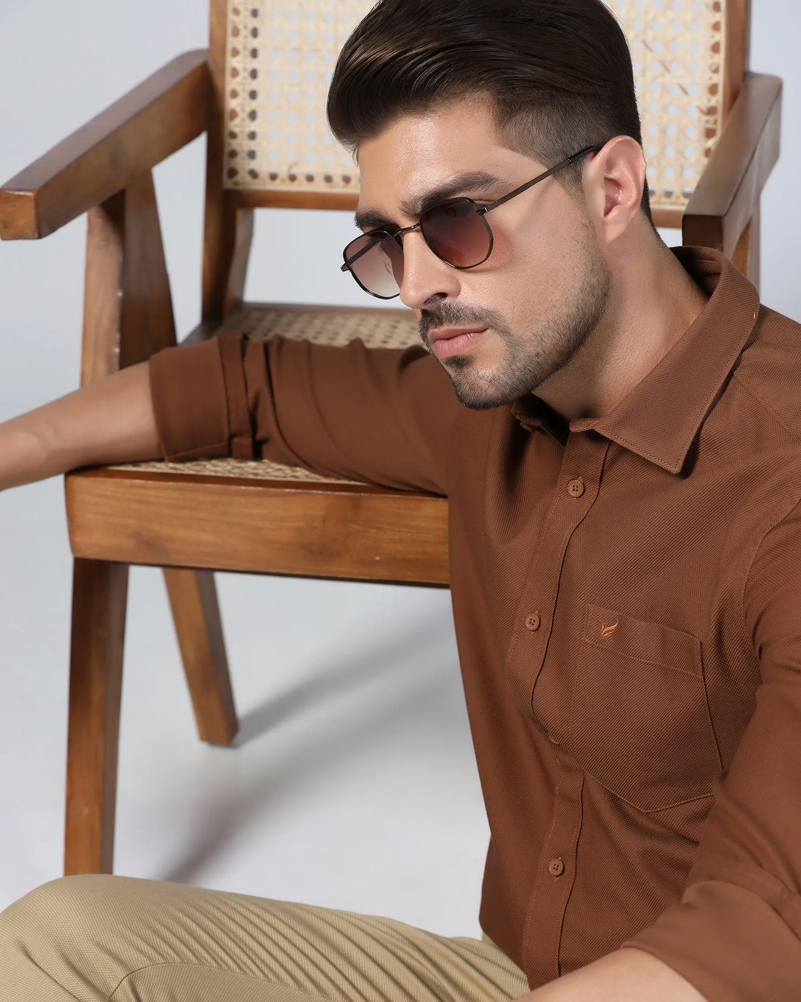 Casual Brown Textured Shirt - Caty