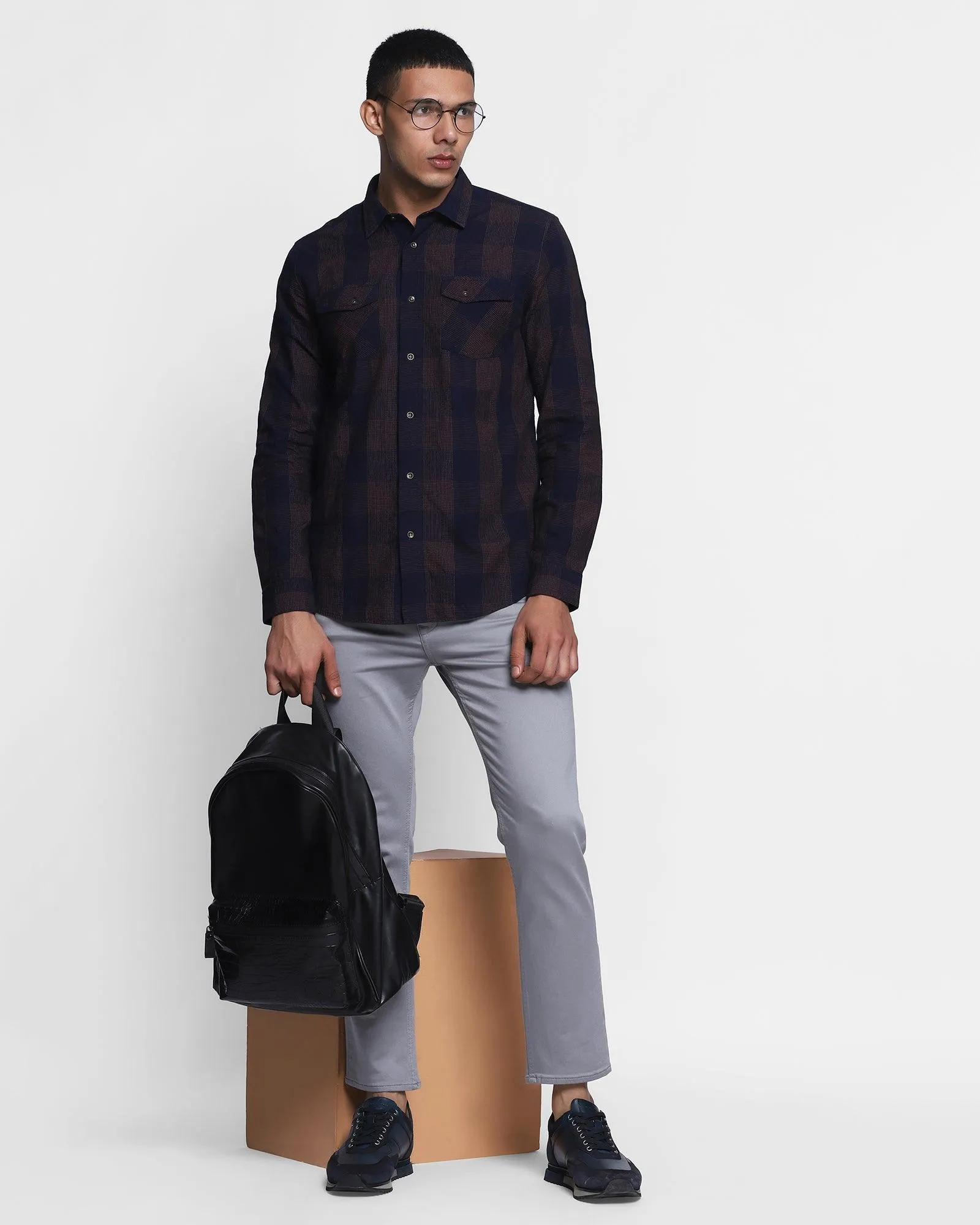 Casual Indigo Check Shirt - Stephen