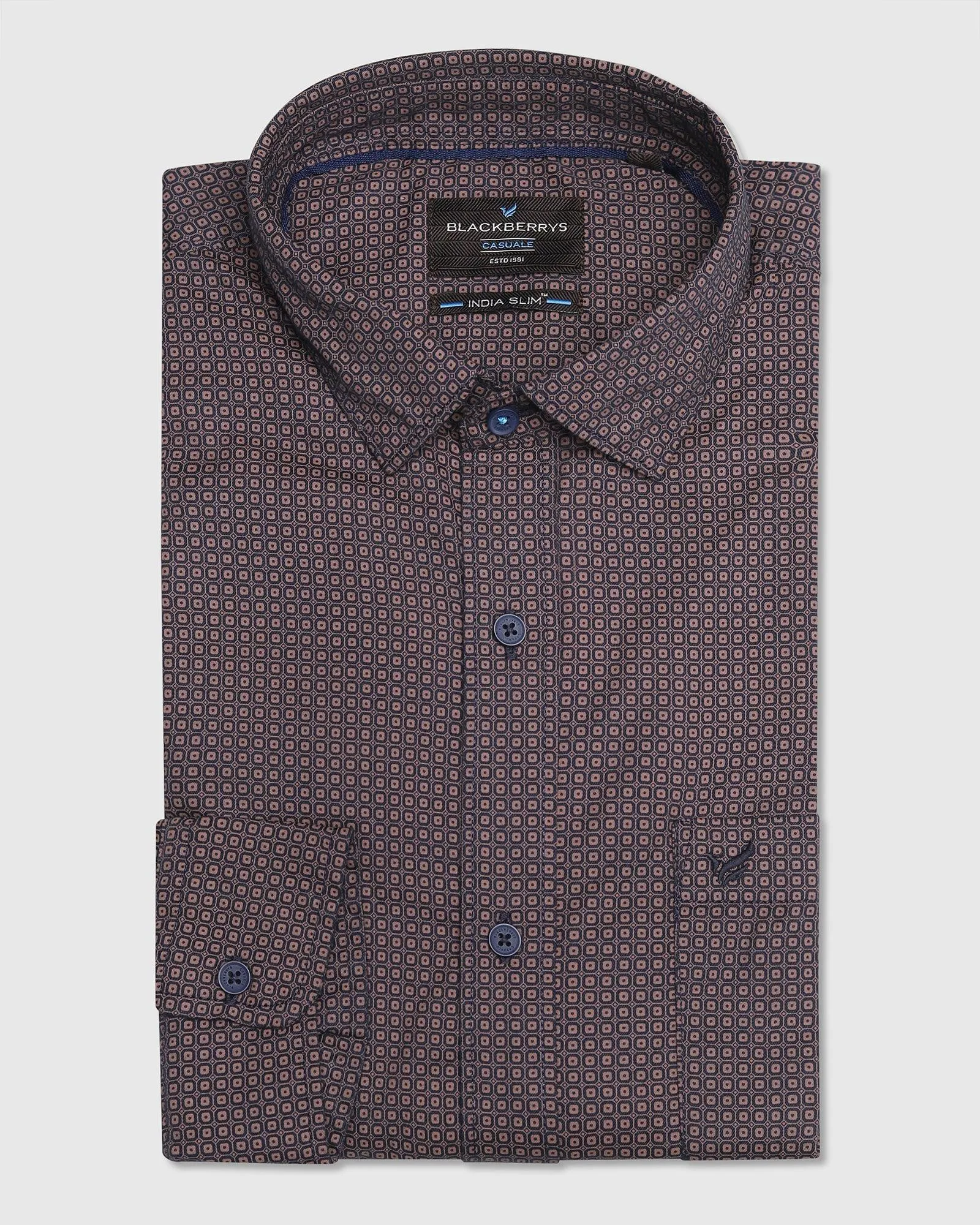 Casual Navy Printed Shirt - Saprona