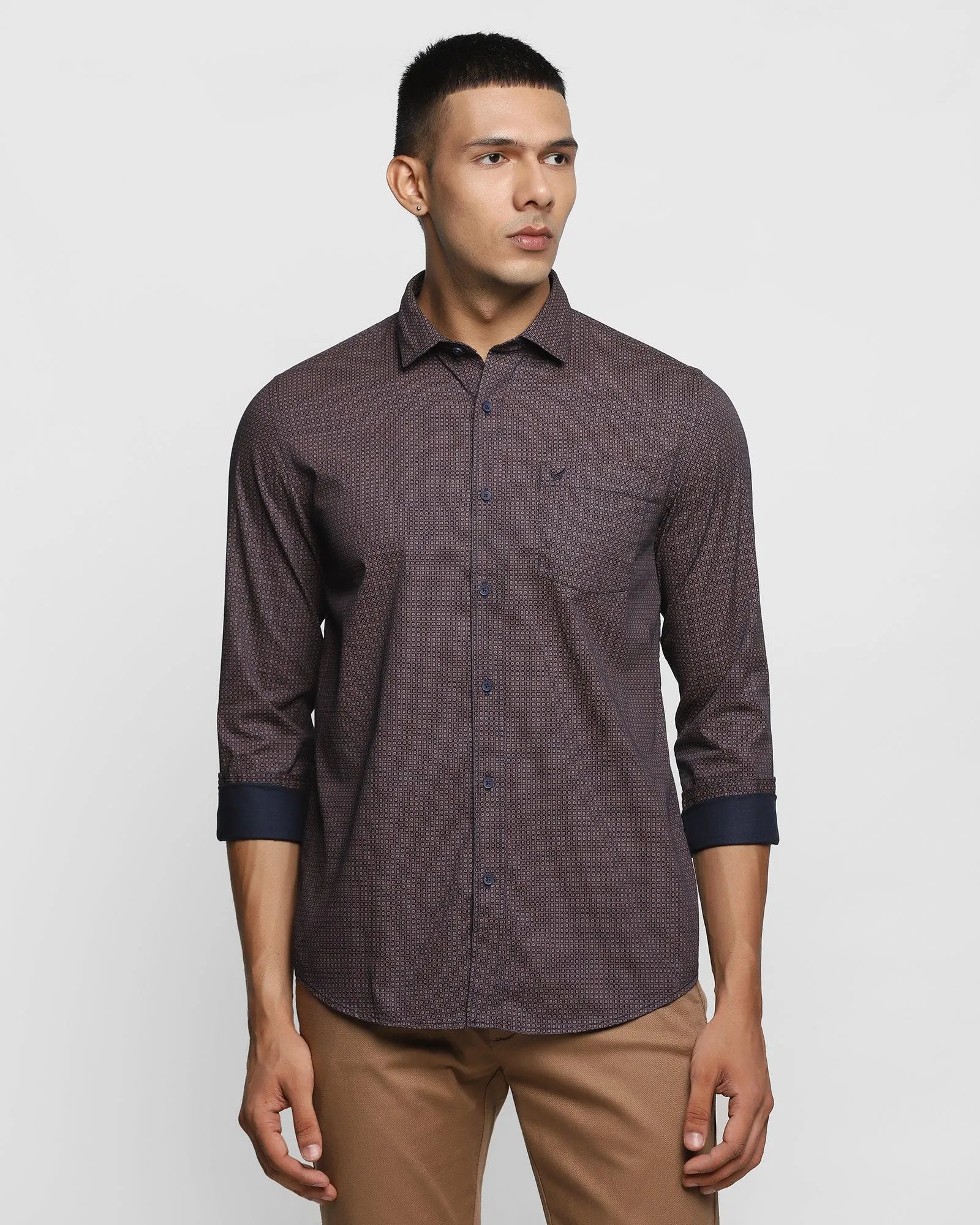 Casual Navy Printed Shirt - Saprona