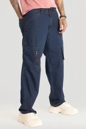 Dark Blue Plain Baggy Fit Jeans