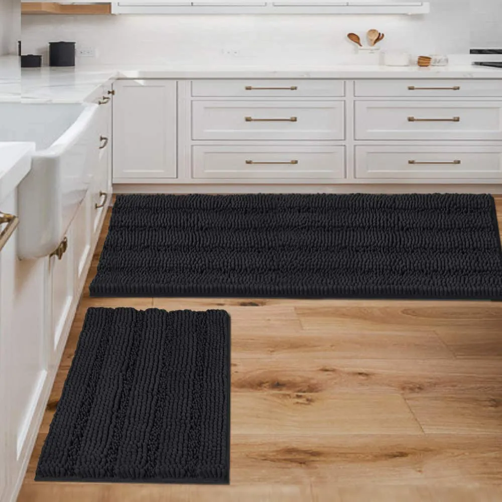 Extra Thick Striped Bath Rugs for Bathroom Anti-Slip Bath Mats Soft Plush Chenille Yarn Shaggy Mat Living Room Bedroom Mat Floor Water Absorbent