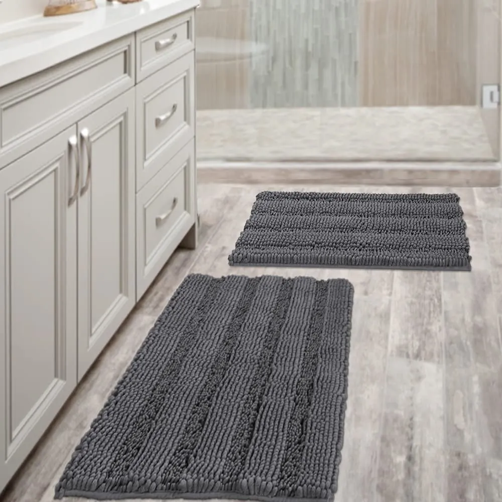 Extra Thick Striped Bath Rugs for Bathroom Anti-Slip Bath Mats Soft Plush Chenille Yarn Shaggy Mat Living Room Bedroom Mat Floor Water Absorbent