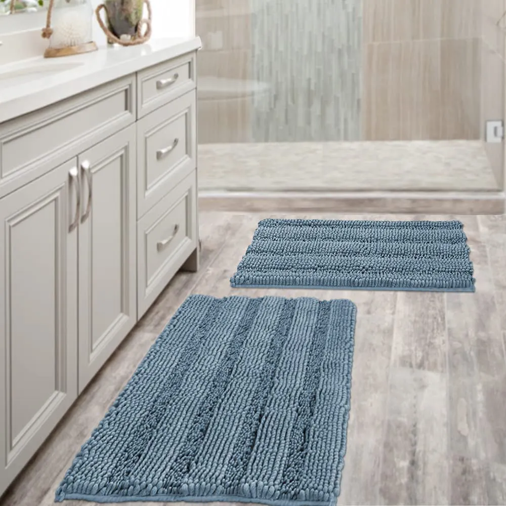 Extra Thick Striped Bath Rugs for Bathroom Anti-Slip Bath Mats Soft Plush Chenille Yarn Shaggy Mat Living Room Bedroom Mat Floor Water Absorbent