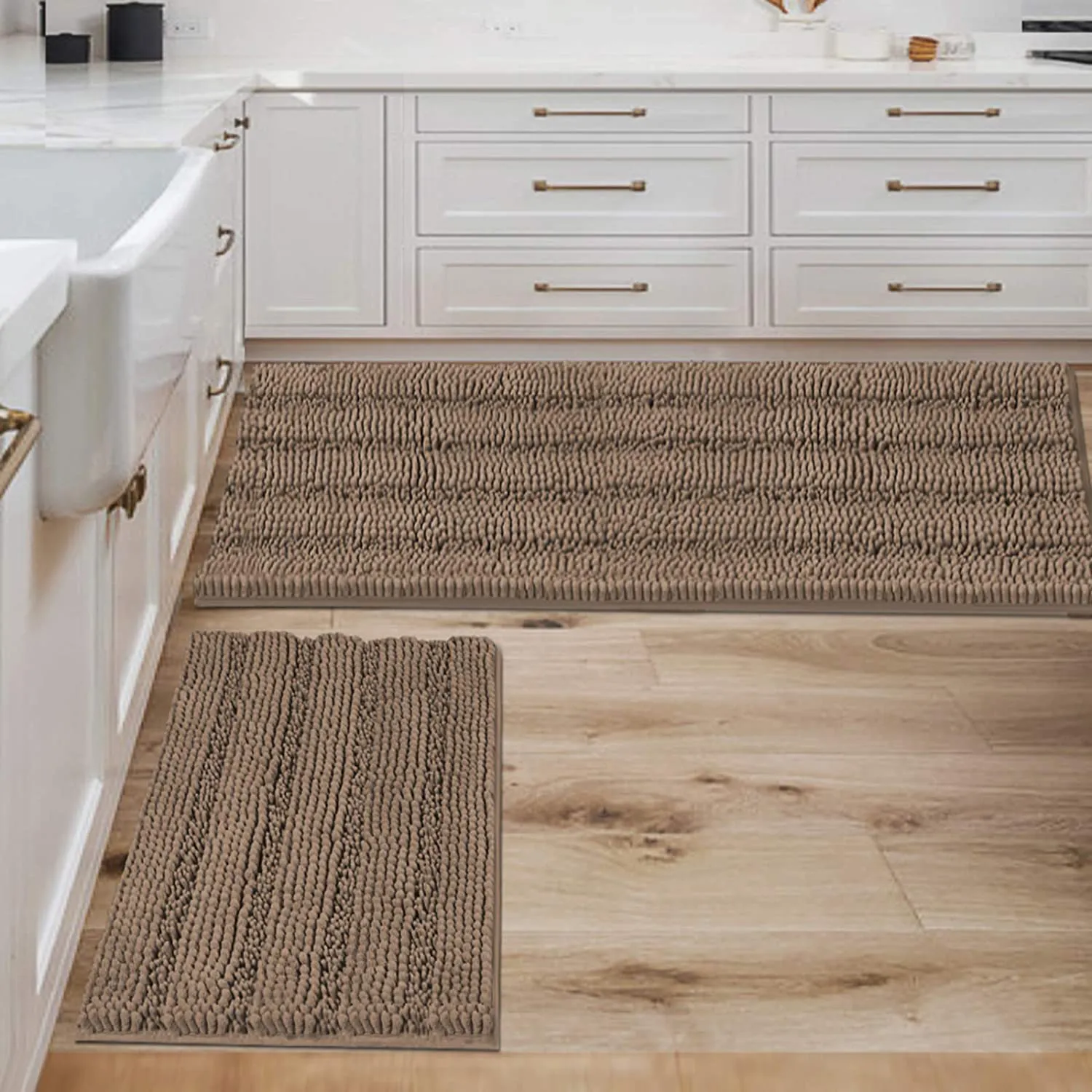 Extra Thick Striped Bath Rugs for Bathroom Anti-Slip Bath Mats Soft Plush Chenille Yarn Shaggy Mat Living Room Bedroom Mat Floor Water Absorbent