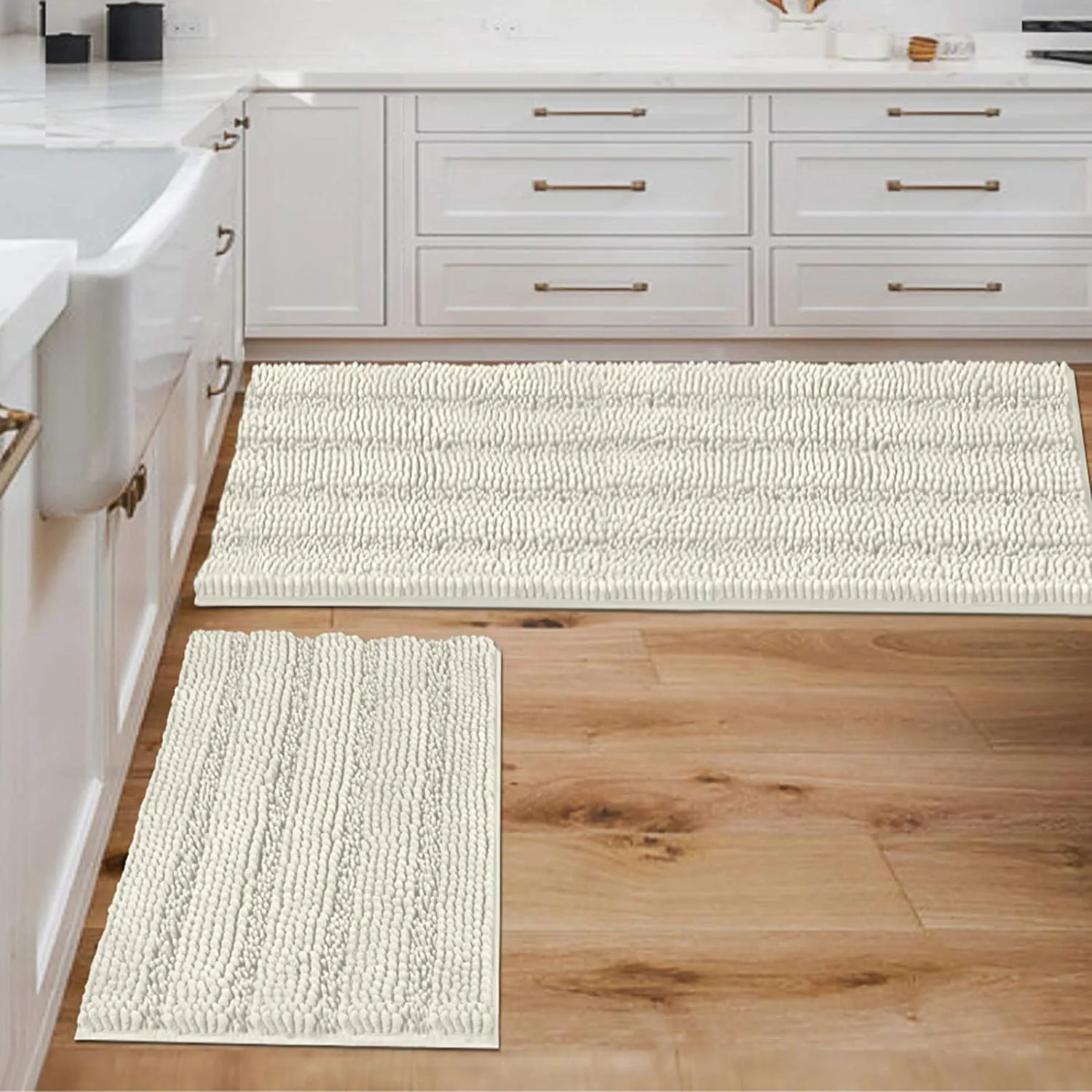 Extra Thick Striped Bath Rugs for Bathroom Anti-Slip Bath Mats Soft Plush Chenille Yarn Shaggy Mat Living Room Bedroom Mat Floor Water Absorbent