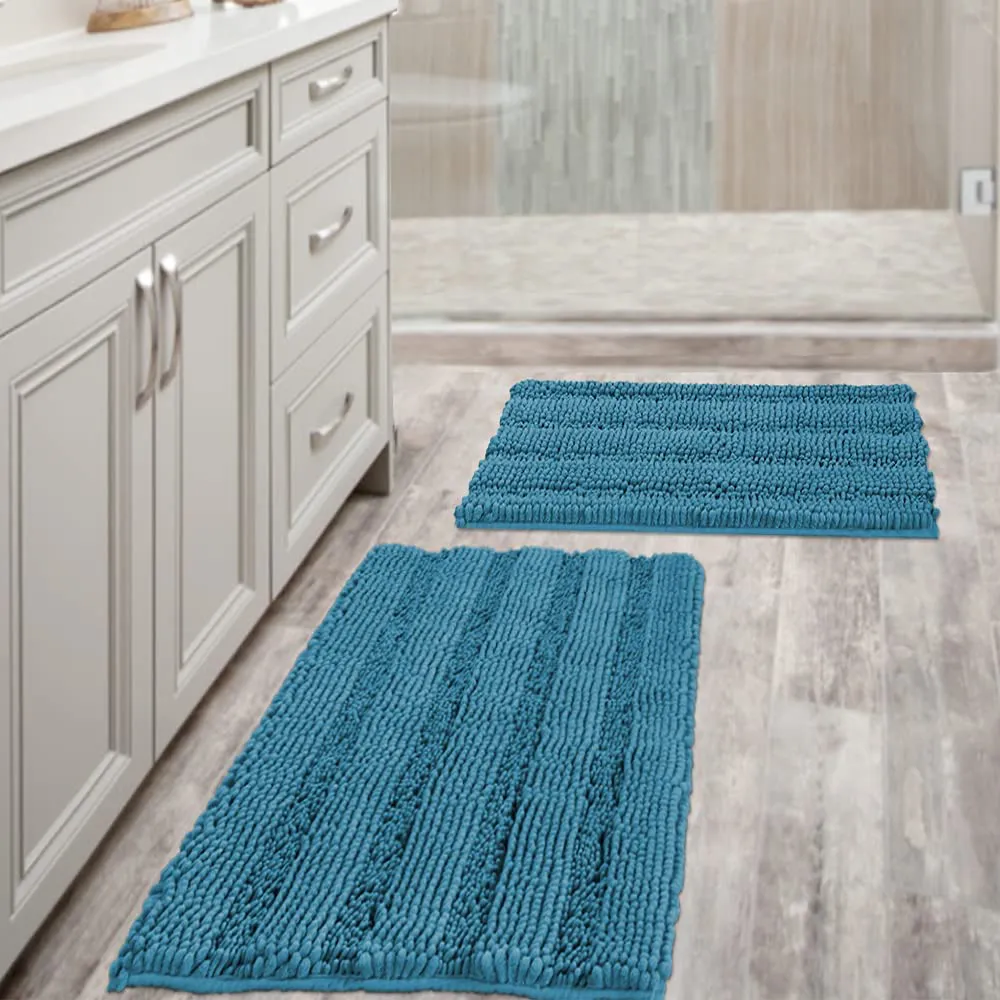 Extra Thick Striped Bath Rugs for Bathroom Anti-Slip Bath Mats Soft Plush Chenille Yarn Shaggy Mat Living Room Bedroom Mat Floor Water Absorbent