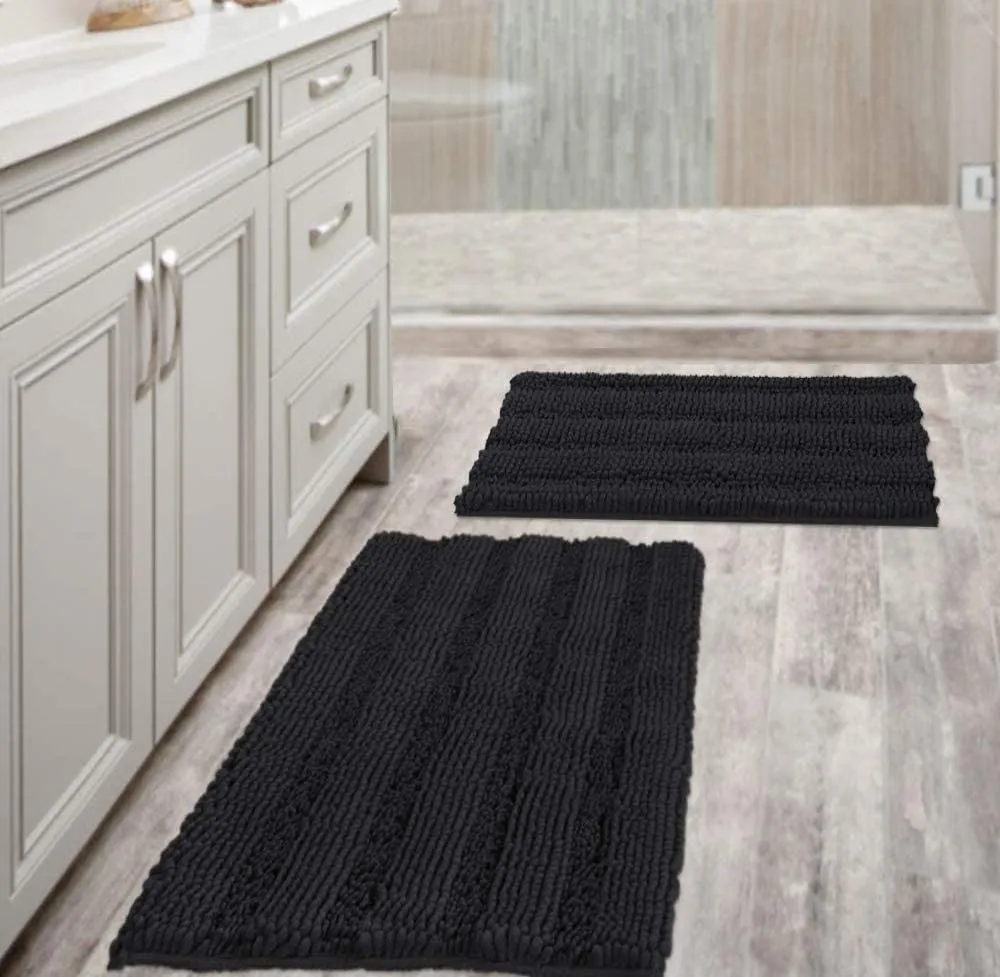 Extra Thick Striped Bath Rugs for Bathroom Anti-Slip Bath Mats Soft Plush Chenille Yarn Shaggy Mat Living Room Bedroom Mat Floor Water Absorbent