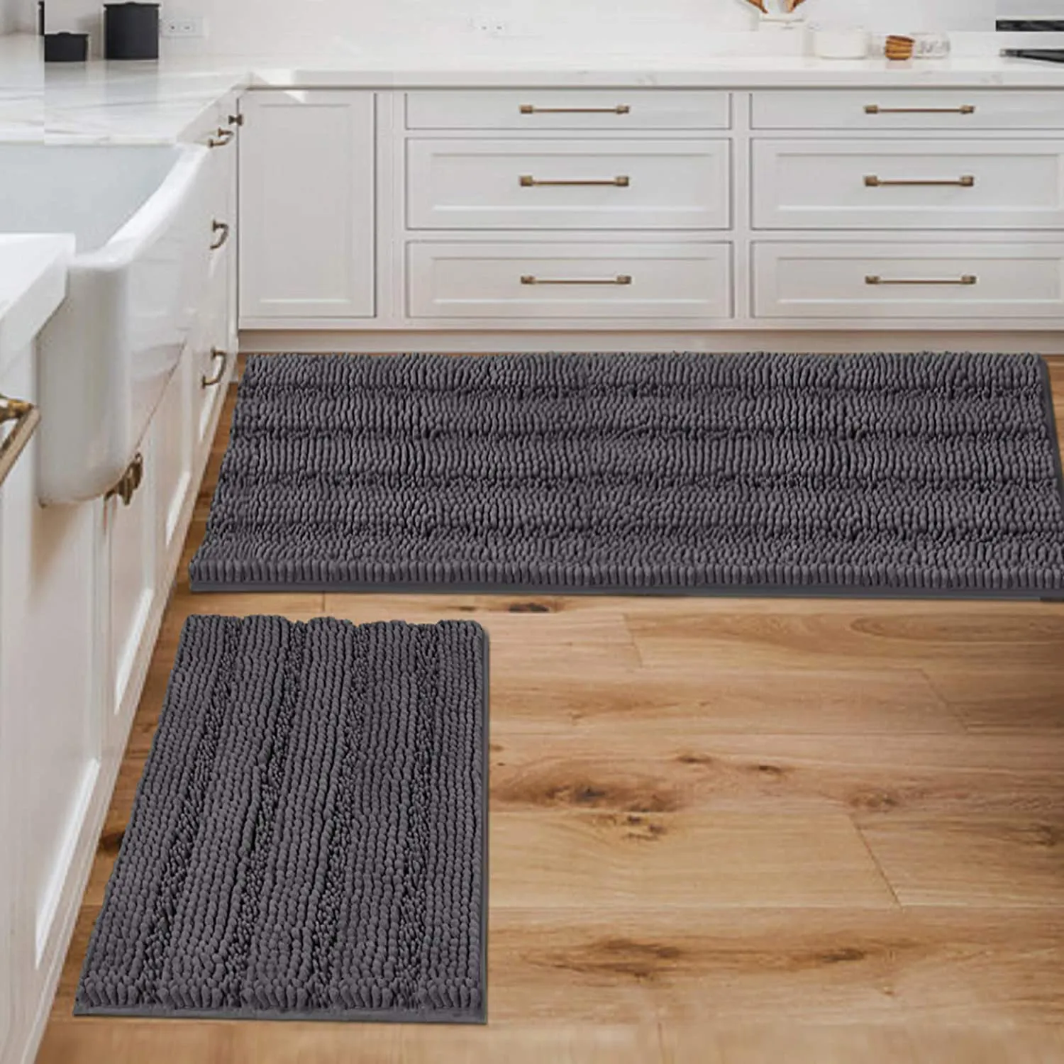 Extra Thick Striped Bath Rugs for Bathroom Anti-Slip Bath Mats Soft Plush Chenille Yarn Shaggy Mat Living Room Bedroom Mat Floor Water Absorbent