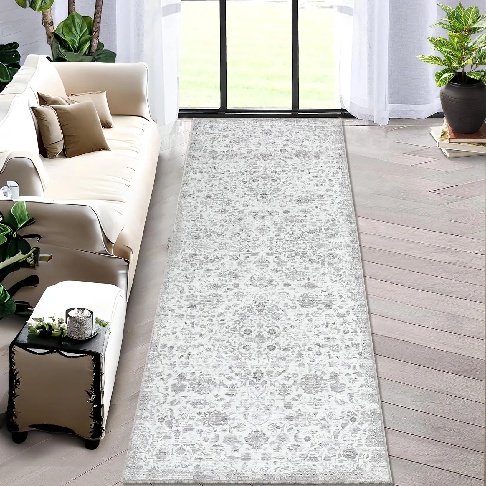 GARVEE 2x3 Rug Entry Rug Washable Rugs Boho Rug Non Slip Small Rugs Grey Rug Door Mat Floral Throw Rugs Bathroom Rugs Oriental Rug for Bedroom Stain Resistant Entryway Rugs Indoor Rug 2'x3' Light Grey