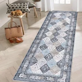 GARVEE Area Rug 2x3 Trellis Door Mat Washable Non Slip Indoor Small Rug Distressed Floor Carpet for Kitchen Entrance Bedroom Living Room Laundry Office Entry Rug2'x3' Blue Multi