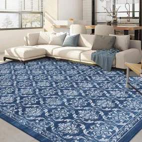 GARVEE Area Rug 2x3 Washable Rug Entryway Rug Door Mat Vintage Indoor Entrance Thin Rug Distressed Carpet Grey Floral Blue Country Boho Rug Non Slip Doormat Bathroom Kitchen Bedroom Navy Blue 2'x3'