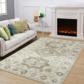 GARVEE Area Rug 9x12 Rug Indoor Vintage Extra Large Rug for Bedroom Super Soft Distressed Floral Print Floor Carpet Non Slip Retro Accent Rug Mat Farmhouse Kitchen Dining Room Living Room,Taupe