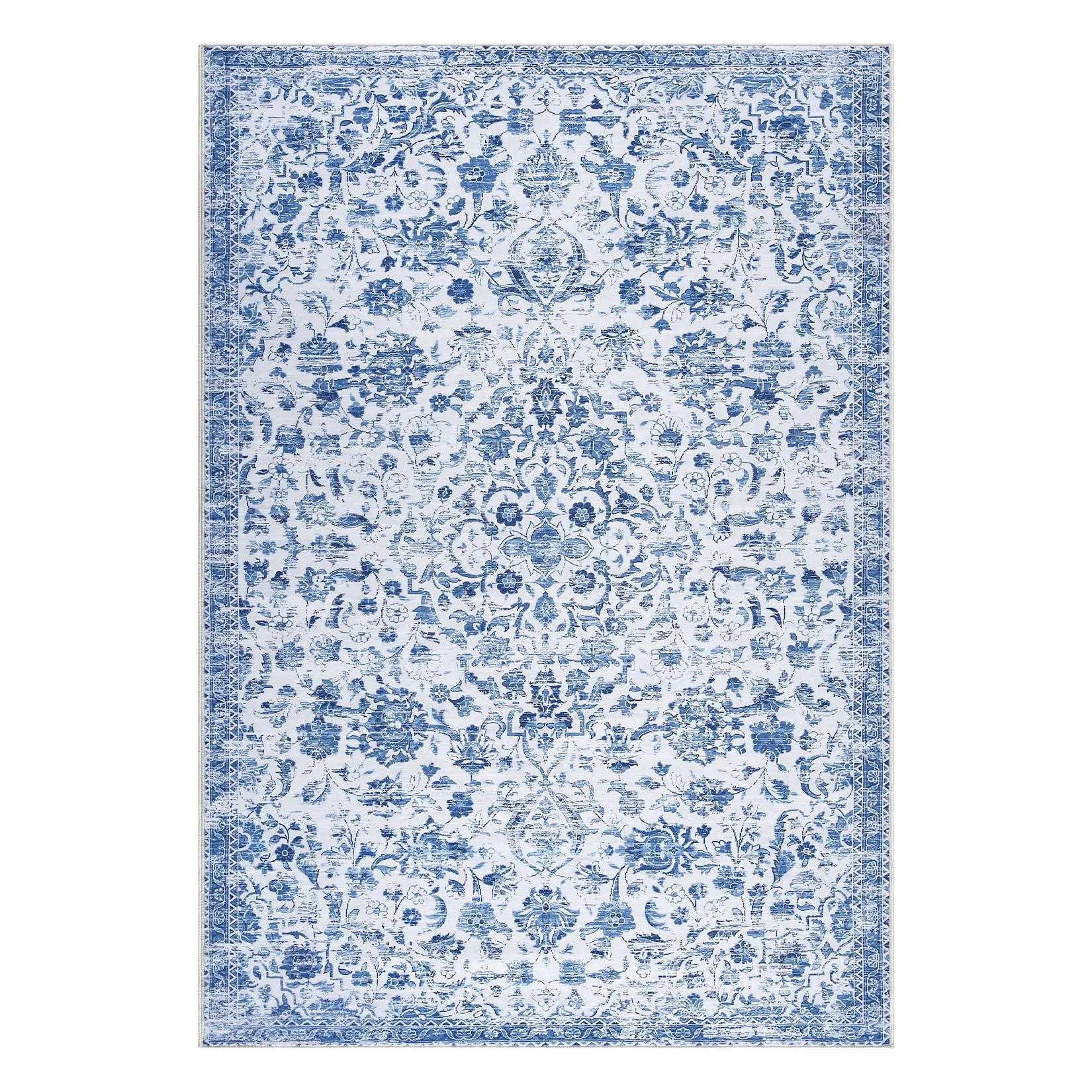 GARVEE Area Rugs 9x12 Living Room Washable Rugs Boho Rug for Bedroom Vintage Rug Non Slip Carpet Floral Throw Rugs Large Rug Stain Resistant Office Rug Classroom Rug 9'x12' Blue Multi