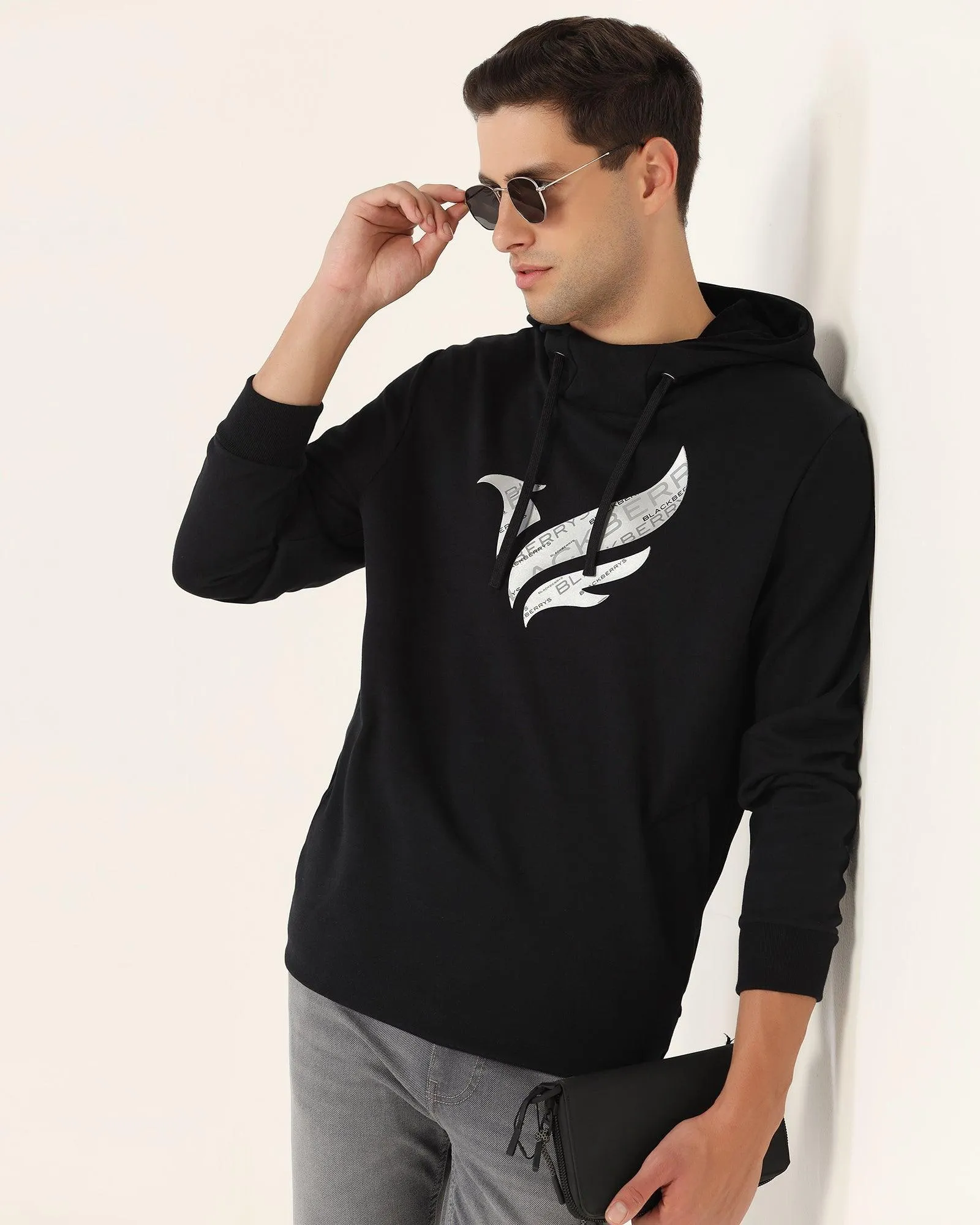 Hoodie Black Solid Sweatshirt - Chad