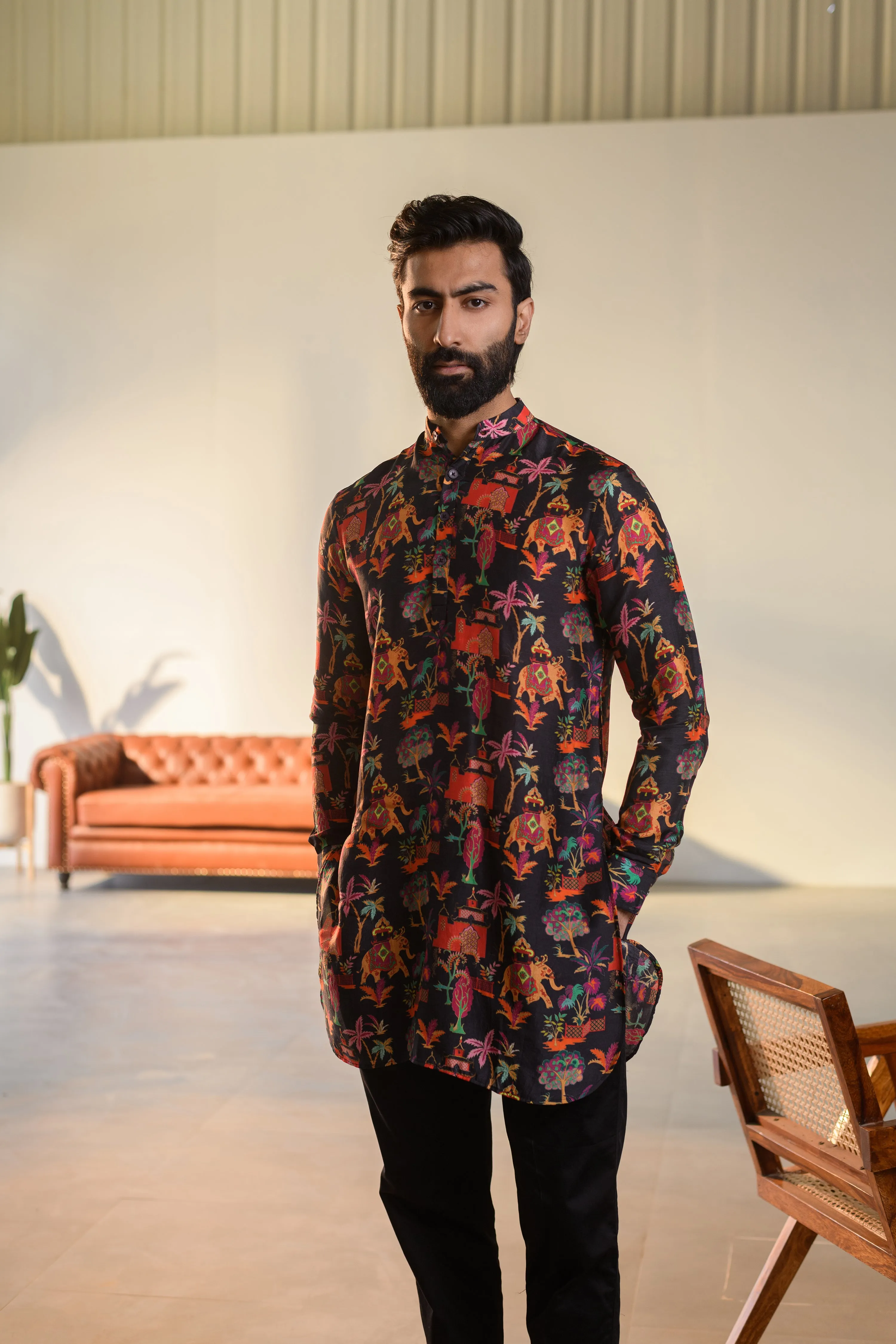 Jual Elephant Black - Russian Silk - Ganganery Kurta For Men