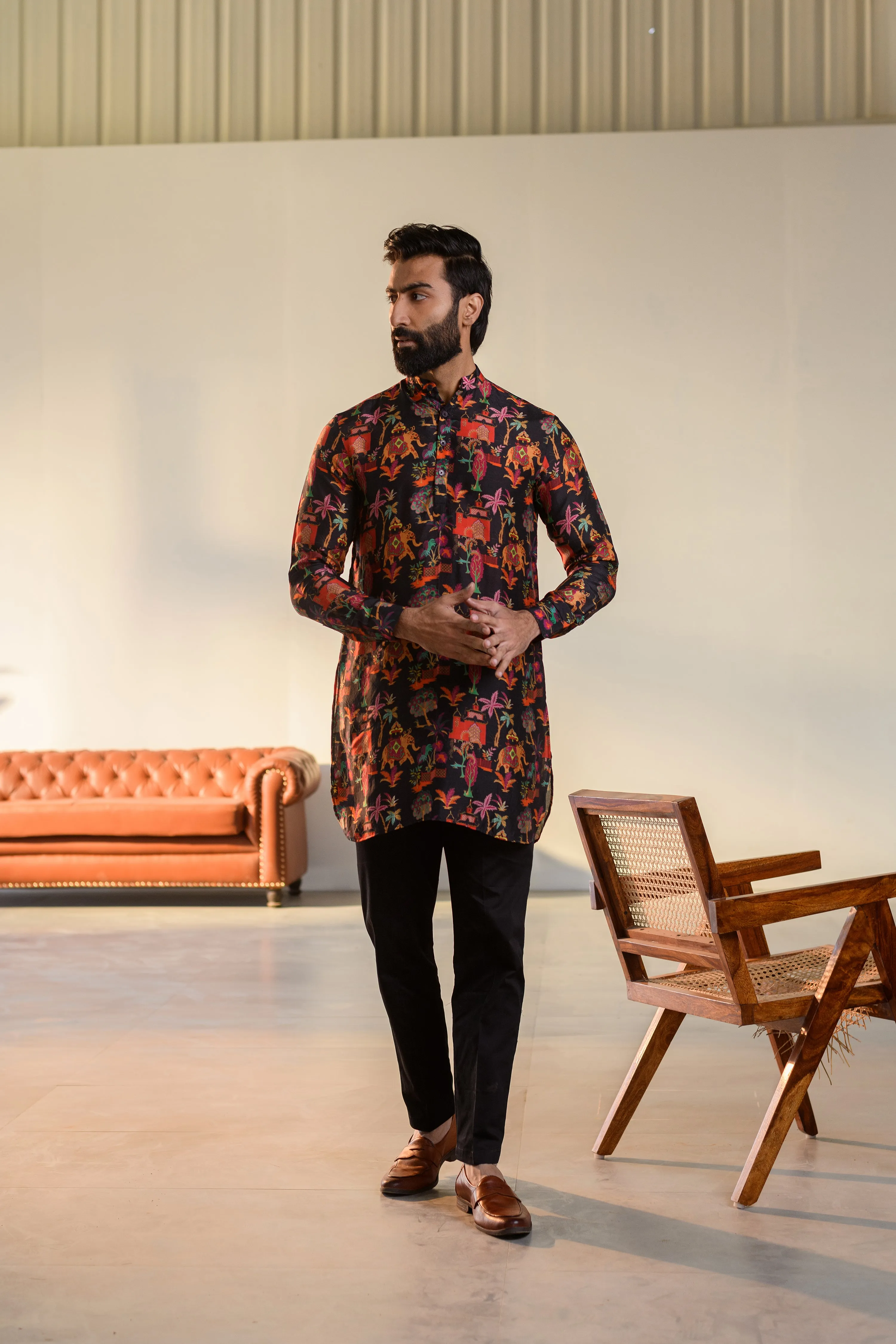 Jual Elephant Black - Russian Silk - Ganganery Kurta For Men