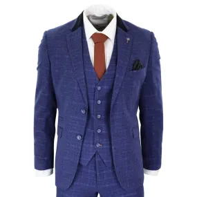 Kaiser - Men's Blue Tweed Check 3 Piece Suit Classic 1920's