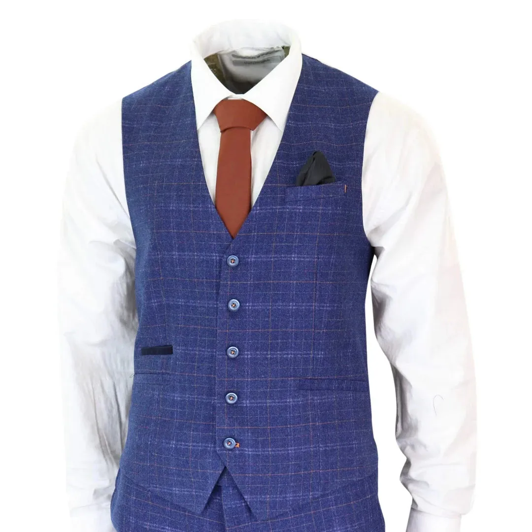 Kaiser - Men's Blue Tweed Check 3 Piece Suit Classic 1920's