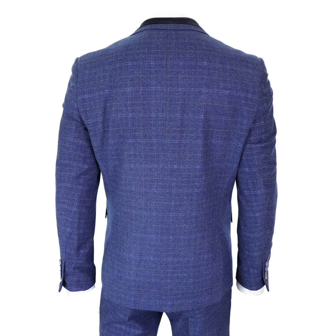 Kaiser - Men's Blue Tweed Check 3 Piece Suit Classic 1920's