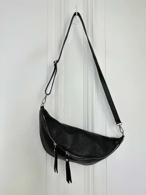 Leather Double Zip Bumbag - Black