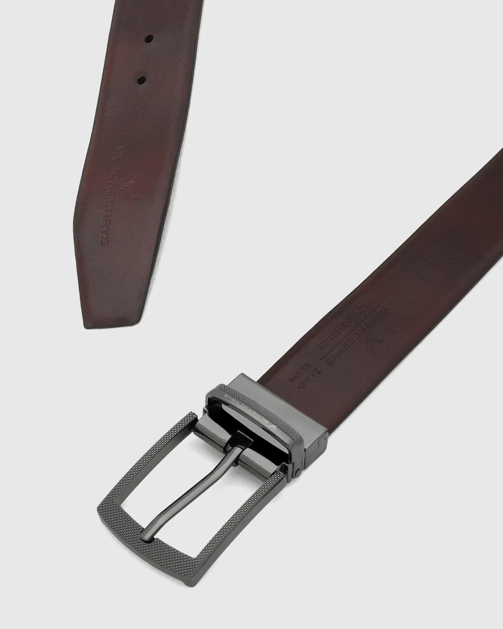 Leather Reversible Black Burgandy Solid Belt - New Perry