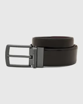 Leather Reversible Black Burgandy Solid Belt - New Perry