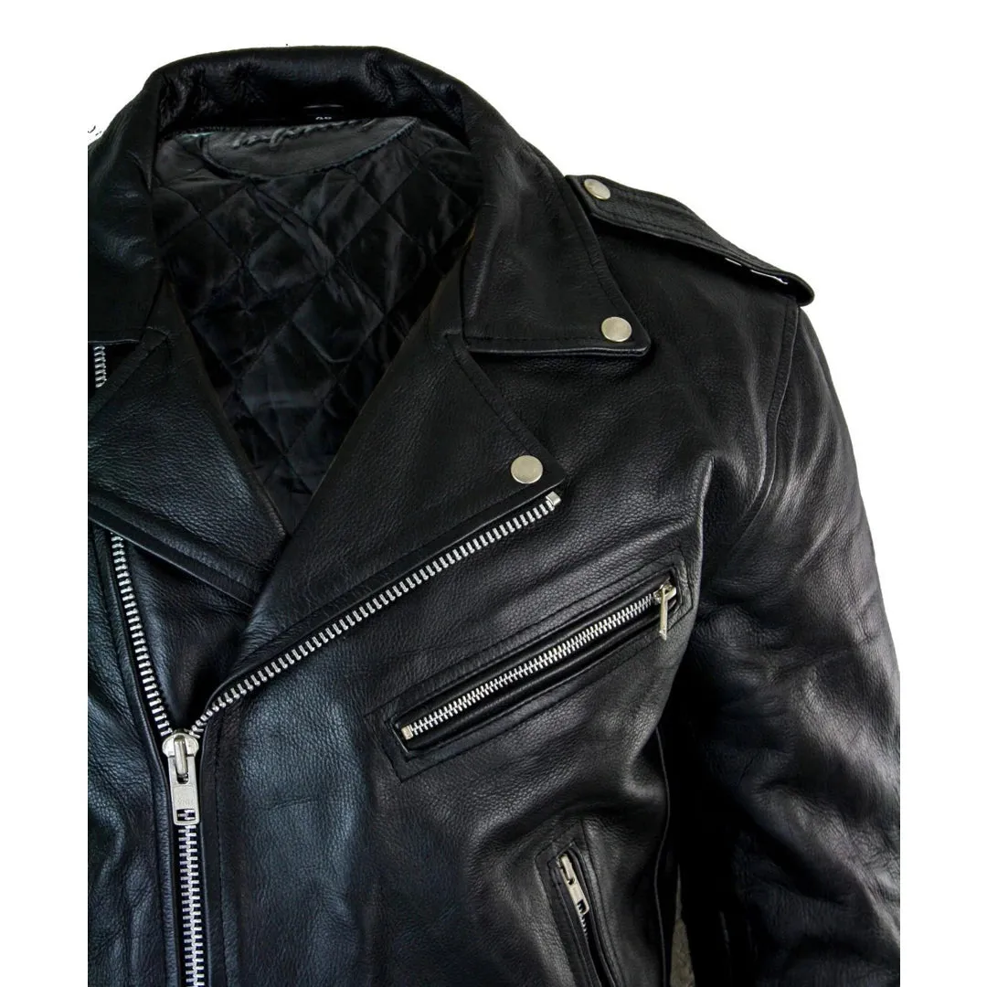 Men's Cow Hide Original Cross Zip Brando Biker Motorcycle Leather Jacket