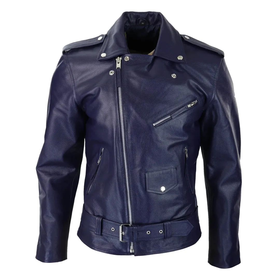 Men's Cow Hide Original Cross Zip Brando Biker Motorcycle Leather Jacket