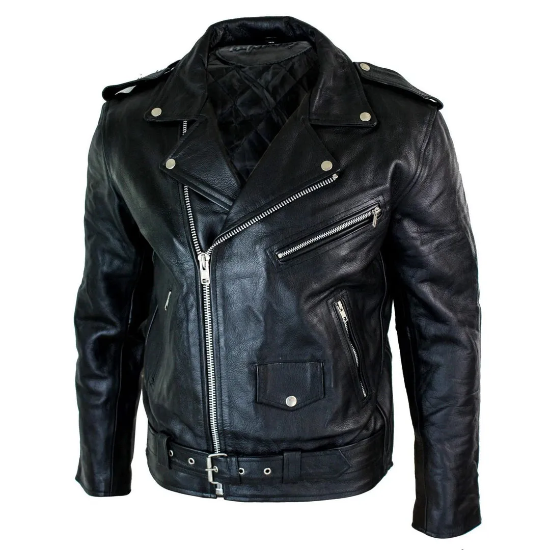 Men's Cow Hide Original Cross Zip Brando Biker Motorcycle Leather Jacket