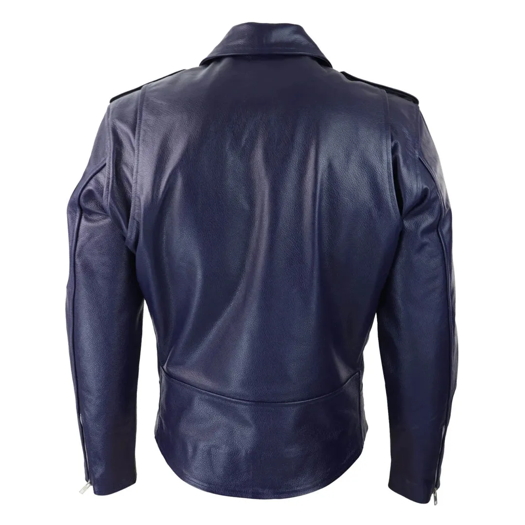 Men's Cow Hide Original Cross Zip Brando Biker Motorcycle Leather Jacket