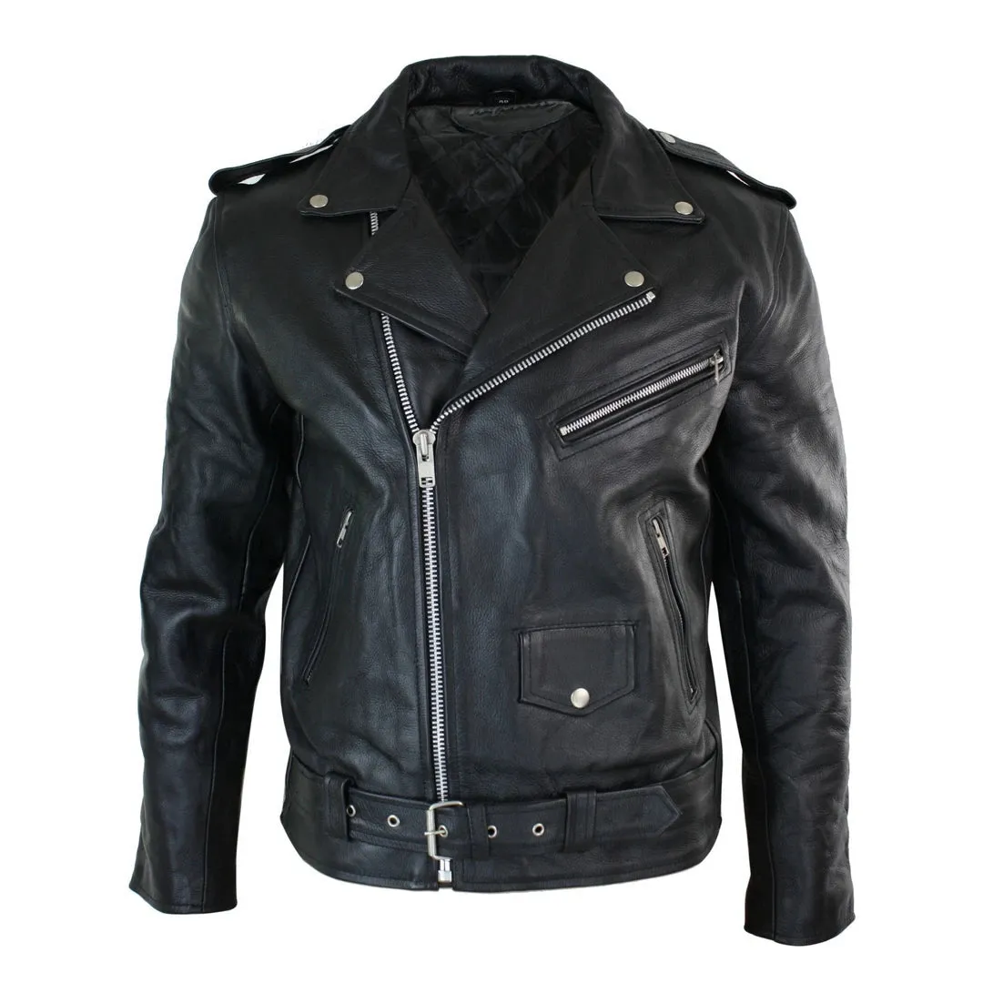 Men's Cow Hide Original Cross Zip Brando Biker Motorcycle Leather Jacket