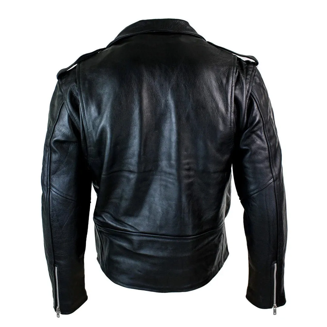 Men's Cow Hide Original Cross Zip Brando Biker Motorcycle Leather Jacket