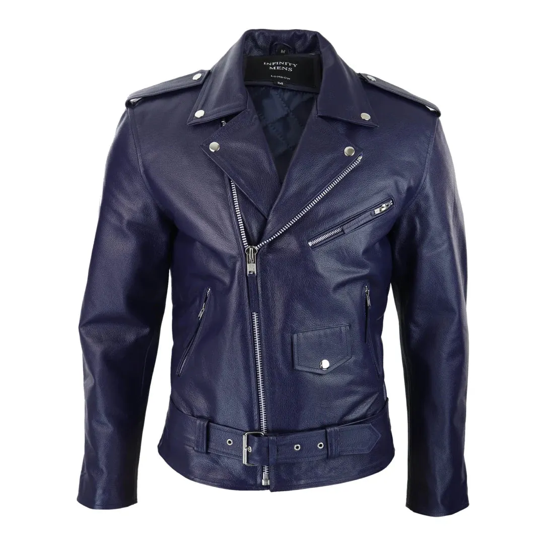 Men's Cow Hide Original Cross Zip Brando Biker Motorcycle Leather Jacket