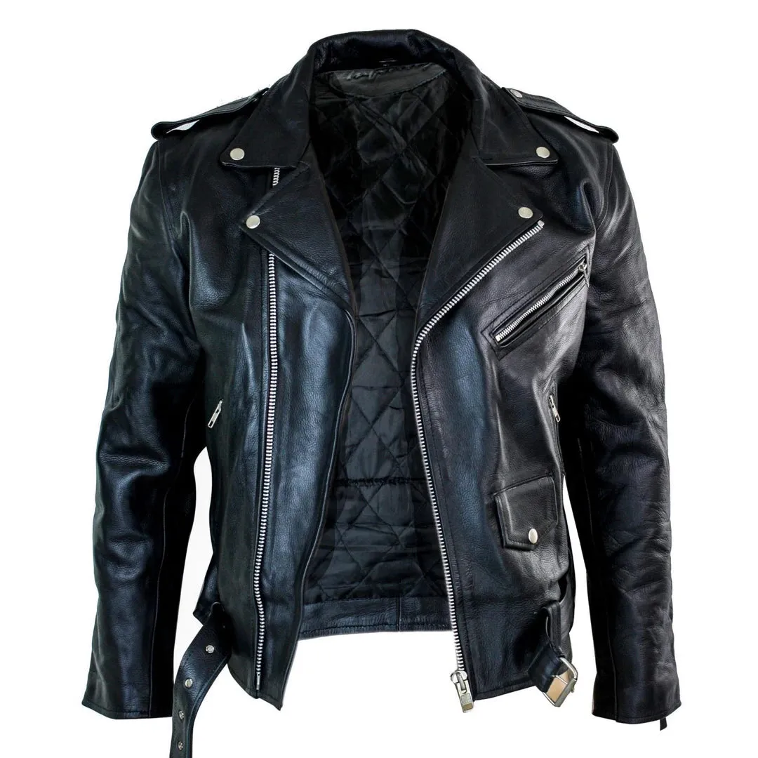 Men's Cow Hide Original Cross Zip Brando Biker Motorcycle Leather Jacket