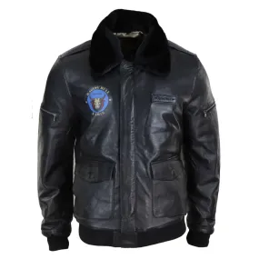 Men's Leather Bomber Jacket Aviator Fur Collar Pilot Raging Bull