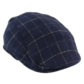 Men's Navy Blue Hat Flat Cap Herringbone Check Peaky Tweed Grandad