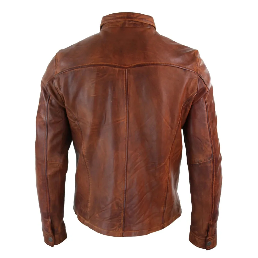 Men's Tan Timber Wine Red Washed Shirt Jacket Leather