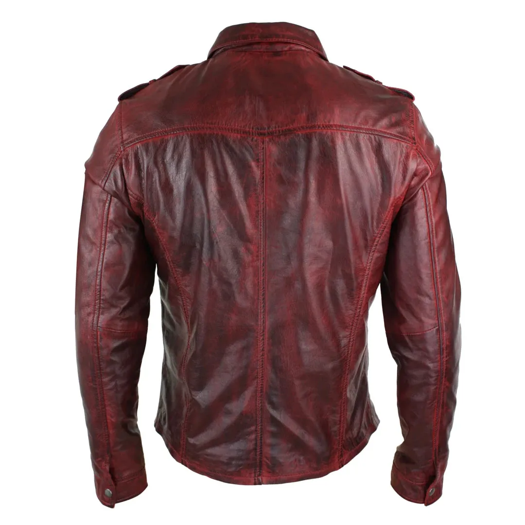 Men's Tan Timber Wine Red Washed Shirt Jacket Leather