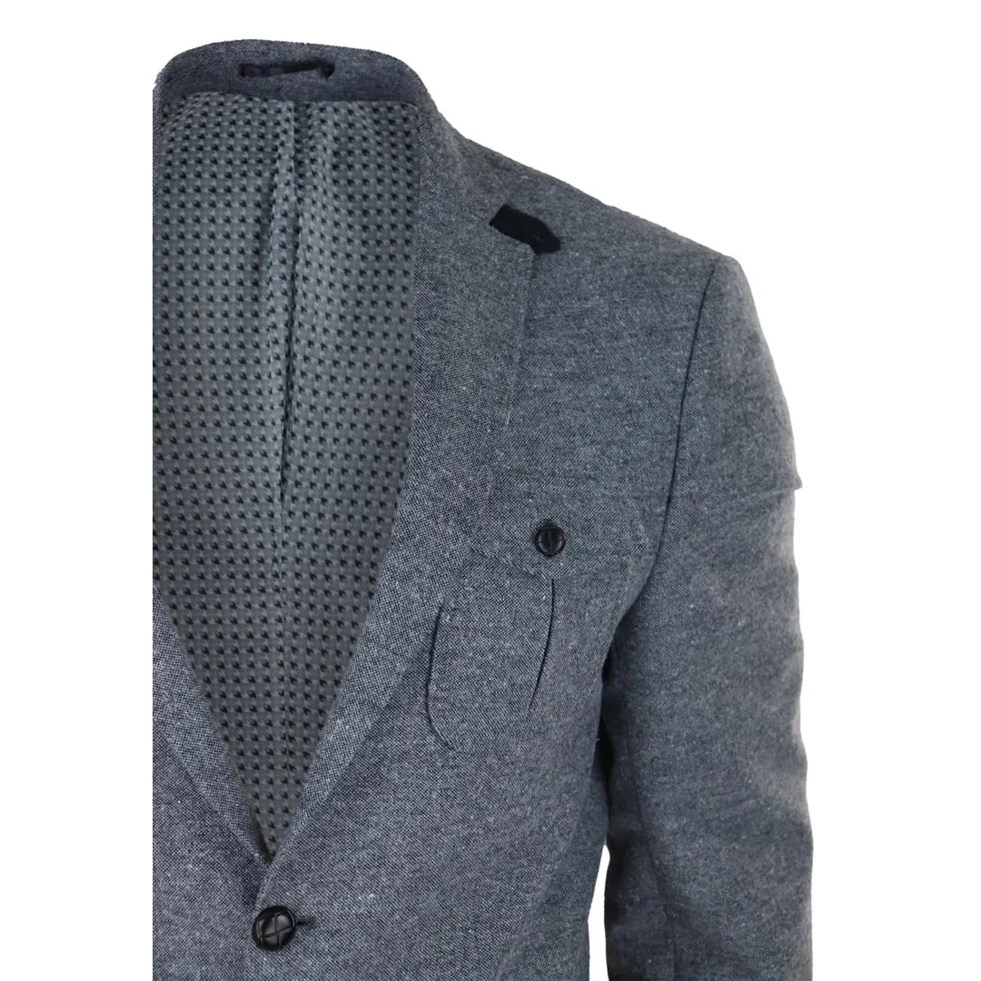 Men's Wool Tweed Jacket Hunting Blazer Elbow Patch Grey Races