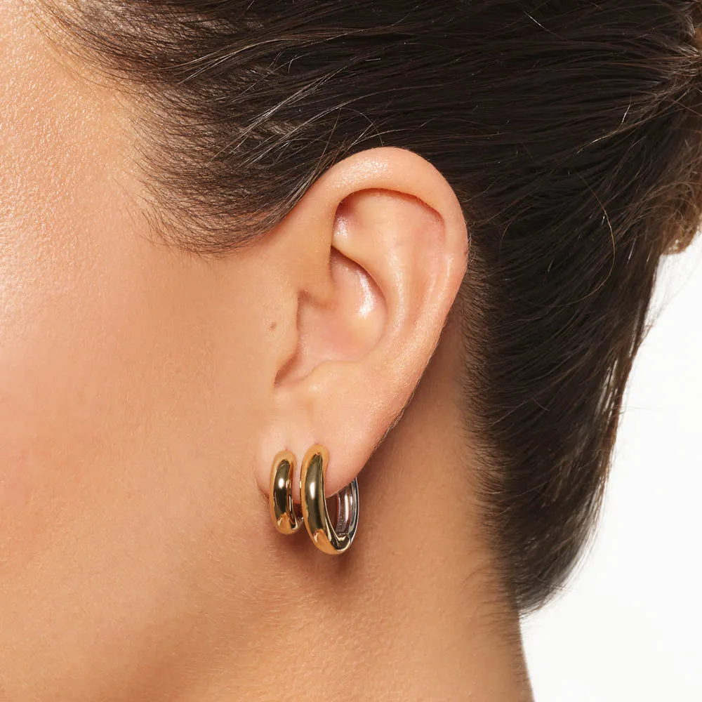 Mini Mixed Metal Reversible Hoop Earring in Gold