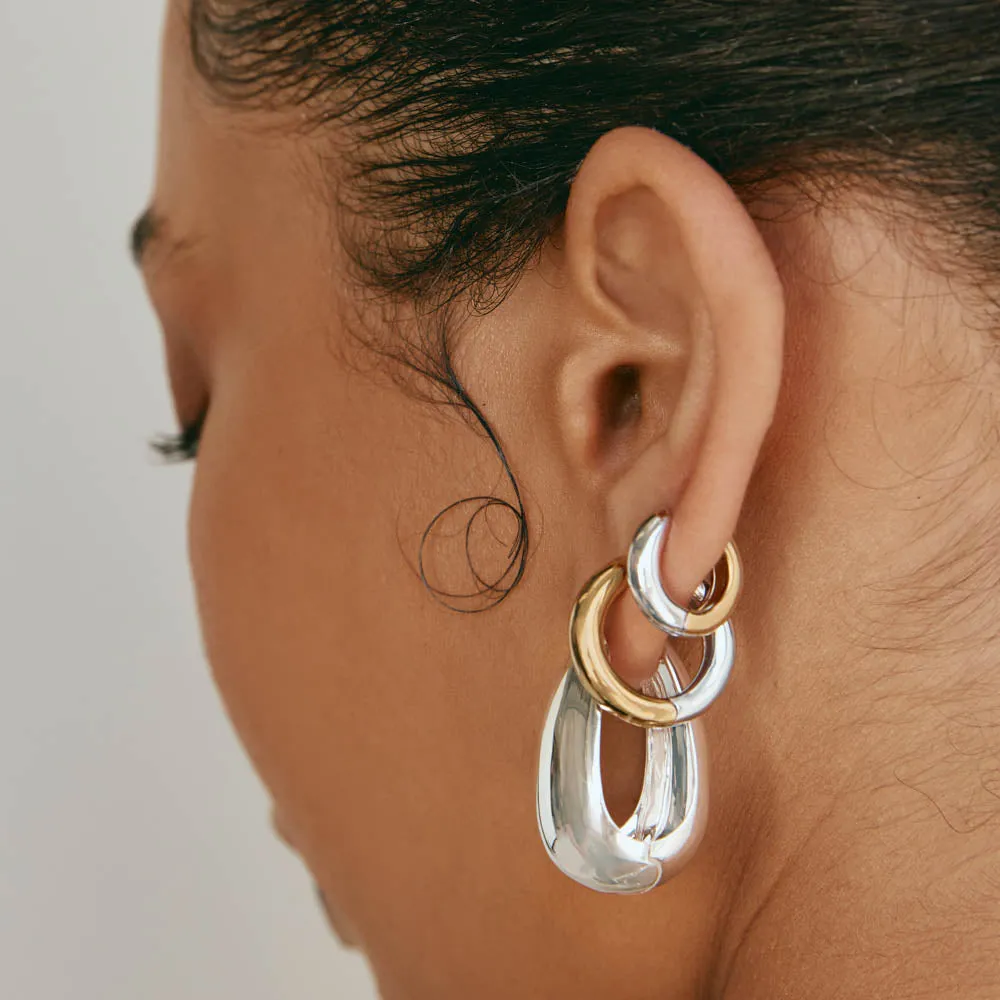 Mini Mixed Metal Reversible Hoop Earring in Gold